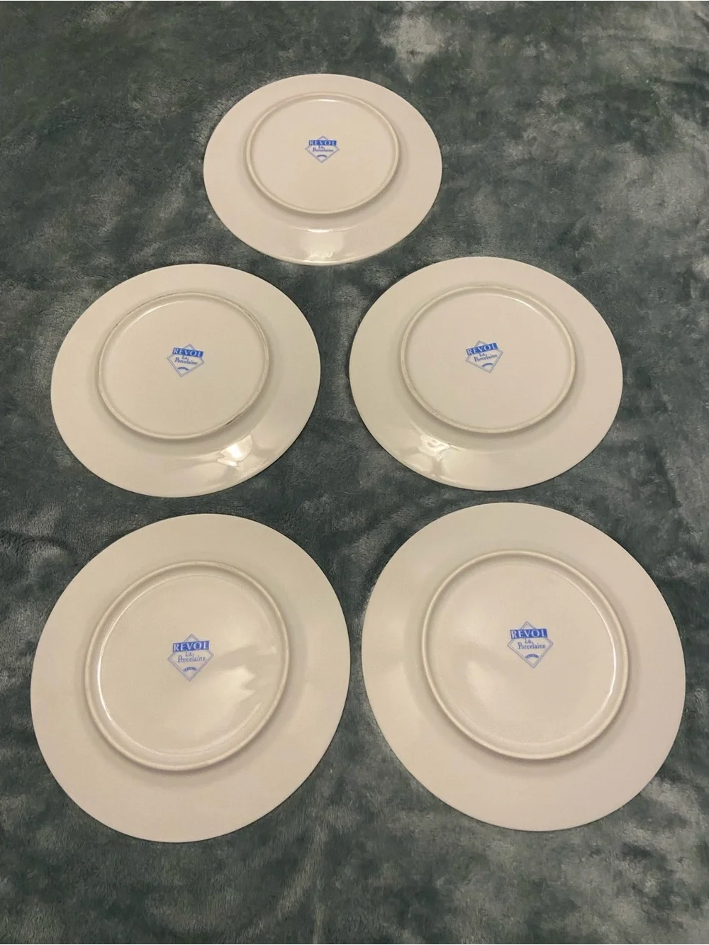 Set of 5 Ceramic Salad Plates with Blue Rim and Cheese Motifs